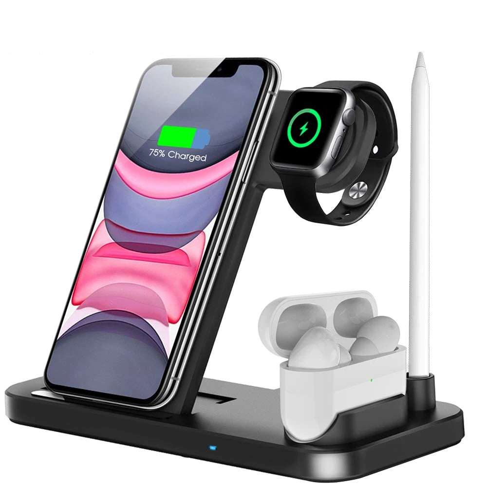 15W Fast Wireless Charger Stand for Iphone 15 14 13 12 11 8 Apple Watch 4 in 1 Foldable Charging Station for Airpods Pro Iwatch