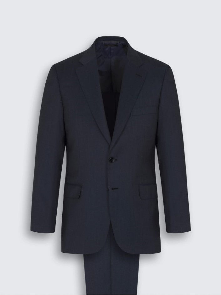 Navy blue herringbone Super 160's wool Brunico suit