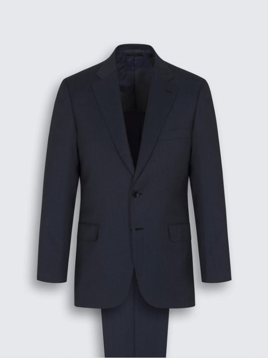 Navy blue herringbone Super 160's wool Brunico suit
