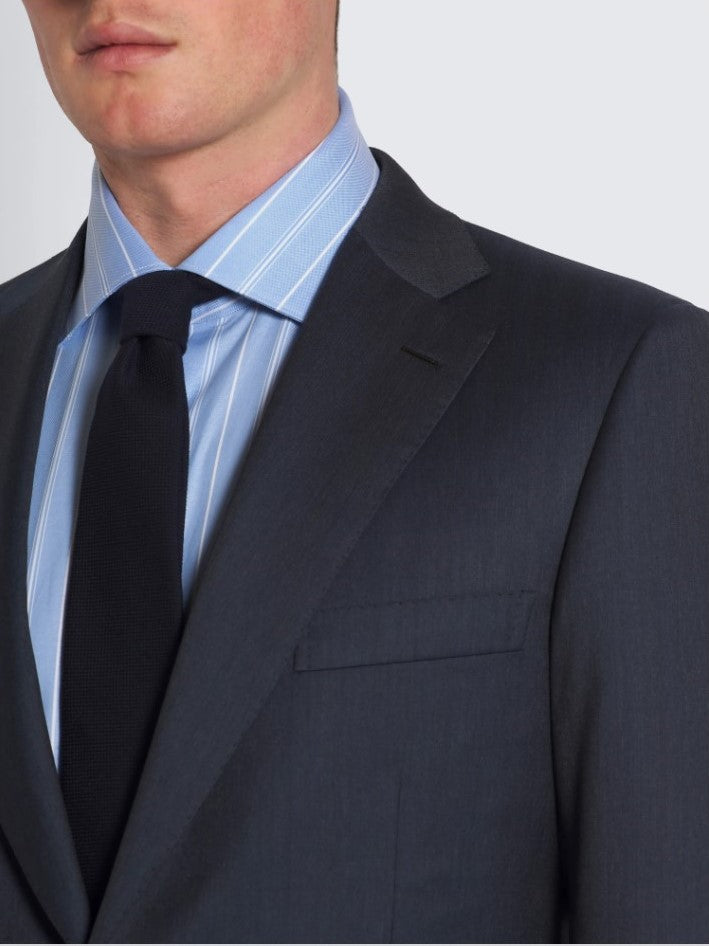 Navy blue herringbone Super 160's wool Brunico suit