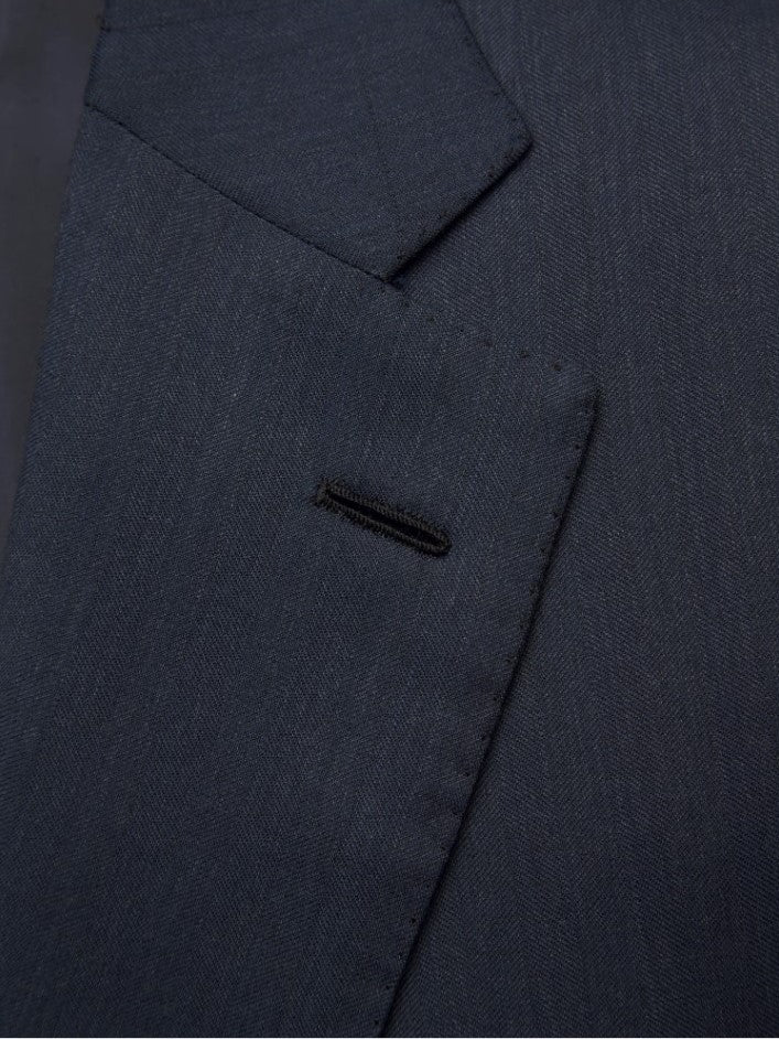 Navy blue herringbone Super 160's wool Brunico suit