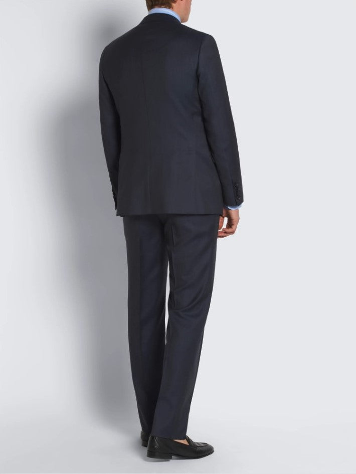 Navy blue herringbone Super 160's wool Brunico suit