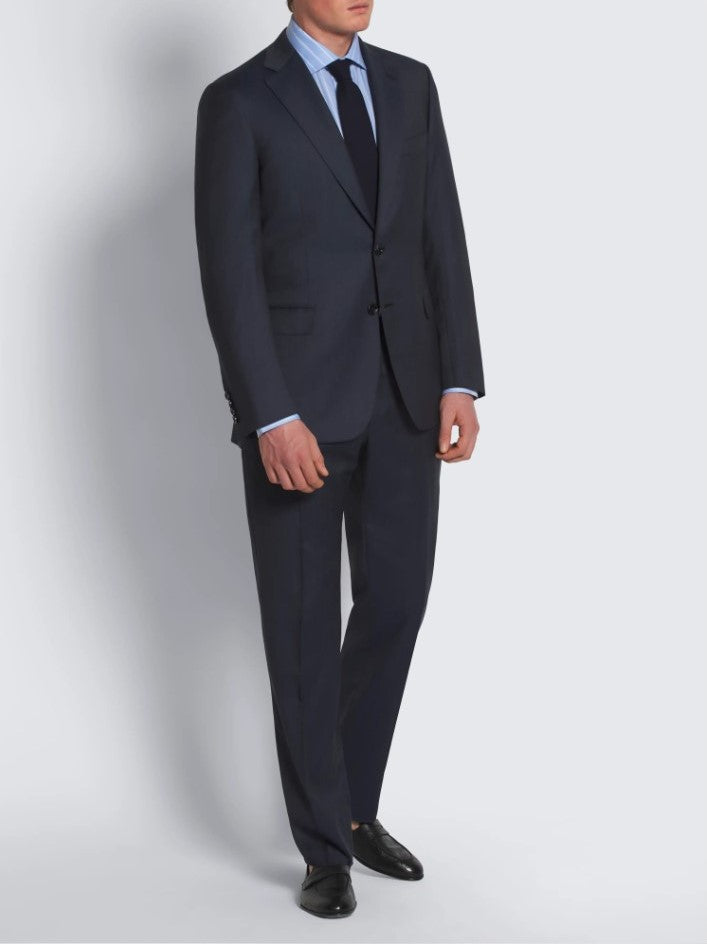Navy blue herringbone Super 160's wool Brunico suit